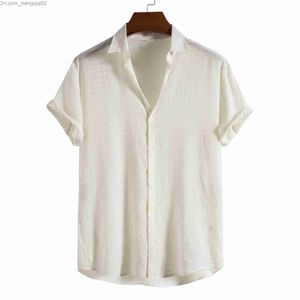 Camisas informales para hombre, novedad de verano 2023, camisa blanca Beige, tendencia de moda para hombre, camisa de Color sólido, camisa de manga corta para hombre, S-XXL Z230713