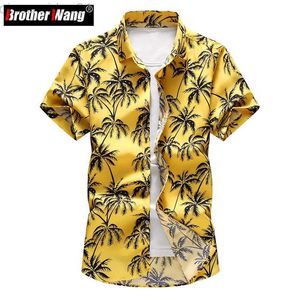 Chemises décontractées pour hommes 2023 été nouveaux hommes chemise hawaïenne mode décontracté impression à manches courtes fleur chemise mâle marque grande taille 5XL 6XL 7XL L230721