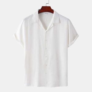 Chemises décontractées pour hommes 2023 été nouveau solide coton lin chemise hommes col cubain à manches courtes chemises décontractées hommes boutonné plage vacances porter chemise AA230523