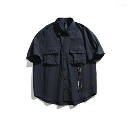 Camisas informales para hombre, camisa de manga corta con cuello Polo de verano 2023, Top de alta calidad transpirable con bolsillo grande y holgado sencillo a la moda