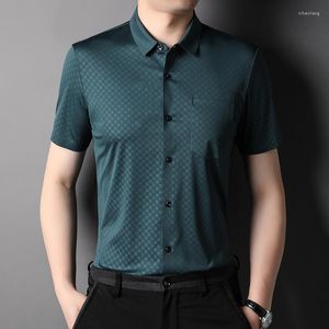 Casual shirts voor heren 2023 Zomerloze mannelijke luxe luxe korte mouw SMART Plaid Black Green Gray -jurk Dunne man 3xl