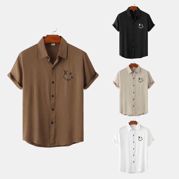 Camisas informales para hombre, camisa de verano 2023 para hombre, de manga corta, transpirable, de rayón, amarillo suave, con cuello levantado, blusas holgadas hawaianas para hombre