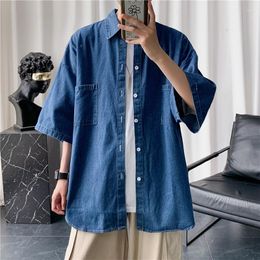 Camisas casuales para hombres 2023 Verano de manga corta Moda juvenil Tendencia Camisa suelta de mezclilla con mangas