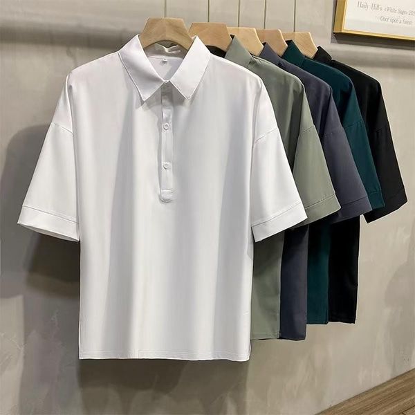 Camisas informales para hombre, verano 2023, manga corta, negocios, delgada, moda, Color sólido, marca masculina, negro, blanco, gris