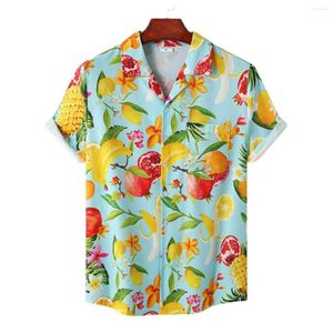 Mannen Casual Shirts 2023 Zomer Jeugd Heren Top Hawaiiaanse Stijl Bloemen Revers Mode Ananas Print Shirt Met Korte Mouwen