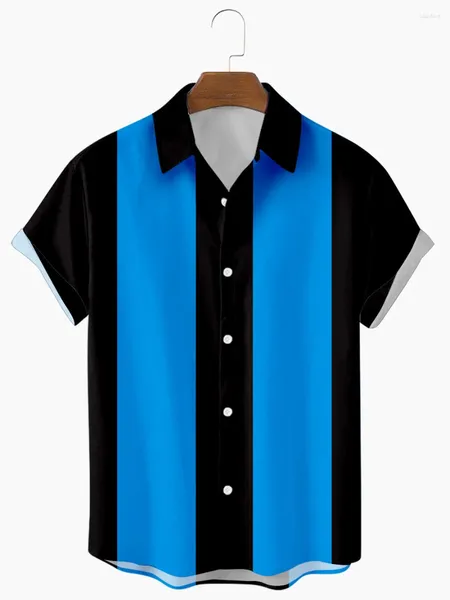 Camisas casuales para hombres 2023 camiseta azul oscuro rayas impresión digital 3D suelta manga corta verano top