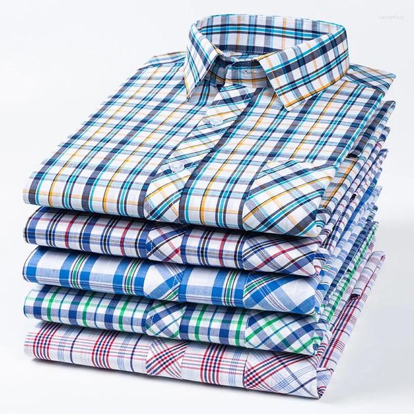 Chemises décontractées pour hommes 2023 Mince Pur Coton Plaid Chemise À Manches Longues Mode Business Sans Fer Résistant Aux Rides Doux Et Confortable Haut