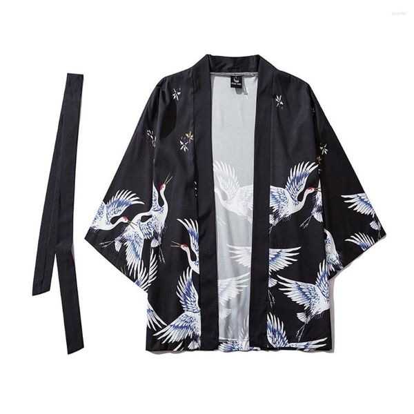 Chemises décontractées pour hommes 2023 Vintage pour hommes été japonais cinq points manches Kimono hommes et femmes cape Jacke haut chemisier Robe Kimomo
