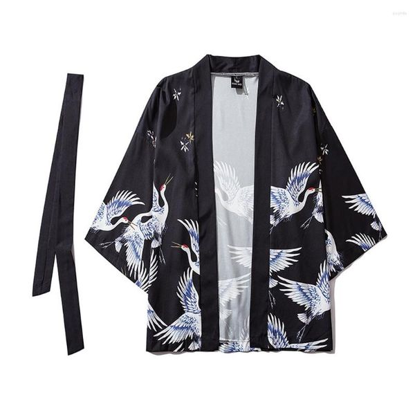 Camisas casuales para hombres 2023 Vintage para hombres Verano Japonés Mangas de cinco puntos Kimono Hombres y mujeres Capa Chaqueta Top Blusa Robe Kimomo