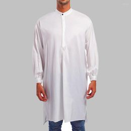 Chemises décontractées pour hommes 2023 Style occidental Mode arabe Simplicité Chemise pour hommes Musulman Couleur unie Col montant Manches longues