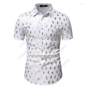 Hommes chemises décontractées 2023 blanc ananas bronzant impression chemise hommes Camisa Masculina à manches courtes hommes robe fête scène bal vêtements