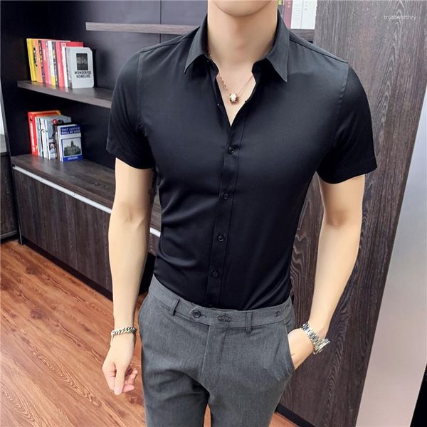 Camisas casuales para hombres 2023 Camisa blanca de manga corta Slim Fit Summer Thin Black Office Business Social