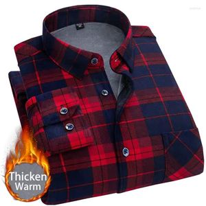 Casual shirts voor heren 2023 Winterheren mode warme lange mouw geruite oversized dikke fleece bekleed zacht flanel sociaal overhemd shirt