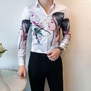 Casual shirts voor heren 2023 Spring Fashion Man Vintage Beauty Girl Gedrukt Sociaal Zwart Luxe Mens Wit Slim Fit lange mouw overhemd met lange mouwen
