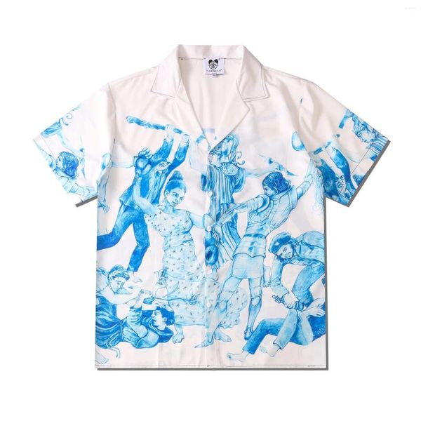 Camisas casuales para hombres 2023 moda de verano hombres de manga corta de gran tamaño blanco hawaiano playa harajuku para hombre vikingo impresión botón arriba camisa poleras