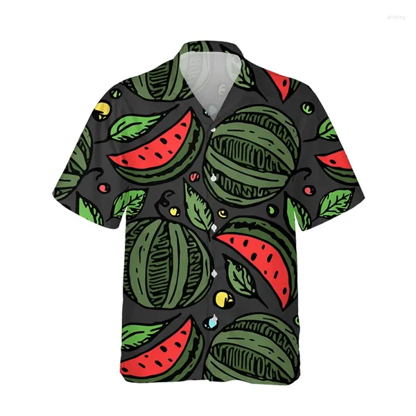 Chemises décontractées pour hommes 2024 3D PRINT Ananas pastèque Hawaiian Shirt Men Tropical Fruit Pattern Summer Aloha Bouton Down Down