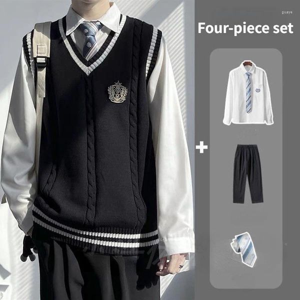 Chemises décontractées pour hommes 2024 Costume de style académique japonais JK / DK Lâche Col V Pull tricoté Gilet Manteau et Pulls pour femmes Classe Vêtements Marée