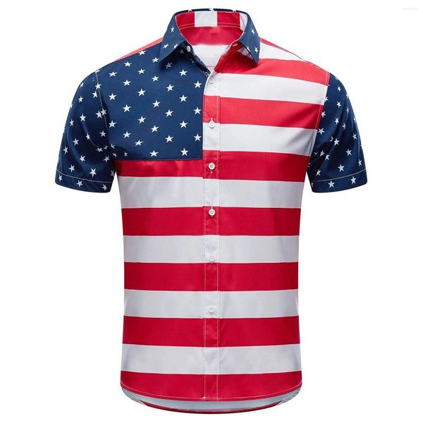 Camisas casuales para hombres 2024 Bandera americana Camisa hawaiana Tops 3D Botón impreso de gran tamaño Manga corta Playa Ropa para hombre