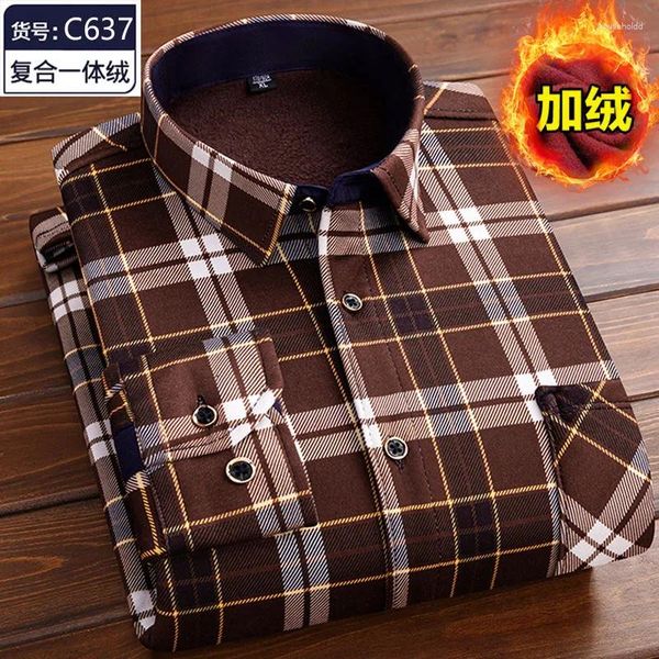 Chemises décontractées pour hommes 2024 Automne et hiver Mode Tendance Plaid Chemise à manches longues Confort Plus Polaire Épais Chaud Grande Taille