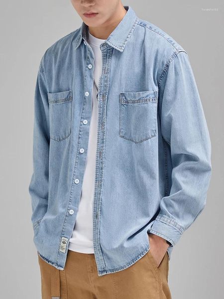 Chemises décontractées pour hommes 2024 Automne Denim Chemise Hommes Classique Poitrine Poches Coton Doux Manches Longues Cowboy Lâche Bleu Jeans