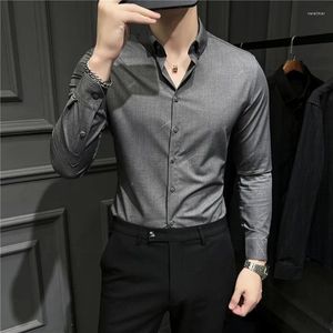 Chemises décontractées pour hommes 2024 Automne Météore Douche Rayé Hommes Mode Manches Longues Slim Fit Chemise À Manches Business Social Formel