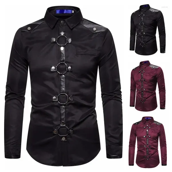 Chemises décontractées pour hommes 2024 automne / hiver style gothique foncé rivet mode chemise à manches longues