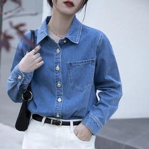 Chemises décontractées pour hommes 2024 Blue Soft Denim Shirt Mabinet Spring en vrac pour femmes en couches à manches longues