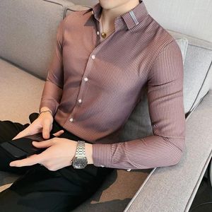 Chemises décontractées pour hommes 2024 Business Hommes Chemise Marque De Mode À Manches Longues Tout Match Slim Fit Rayé Formel Wear Blouse Homme