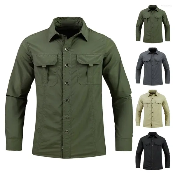 Camisas casuales para hombres 2024 Camisa de carga Hombres de manga larga de algodón de alta calidad Camisa Militar Overshirt Ropa de marca Blusas negras 4XL