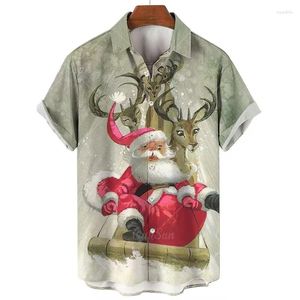 Casual overhemden voor heren 2024 Kerstmode 3D-print reversoverhemd met korte mouwen Vakantiekleding Hawaiiaanse heren