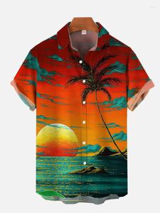 Chemises décontractées pour hommes 2024 cocotier imprimé plage style chemise revers boutonné motif de dessin animé à manches courtes