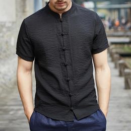 Mannen Casual Shirts 2024 Mode Heren Klassieke Effen Kleur Katoen Linnen Blouses Chinese Retro Tang Pak Top Vrije Tijd Dagelijkse Slijtage