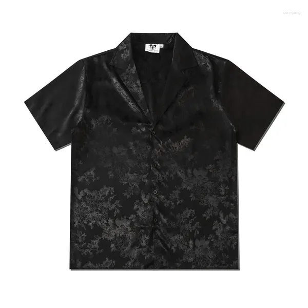 Camisas casuales para hombres 2024 Camisa con motivo floral Hombres Hawaii Verano Ocio suelto Color negro Blusa de manga corta Playa Vacaciones Tops Ropa masculina