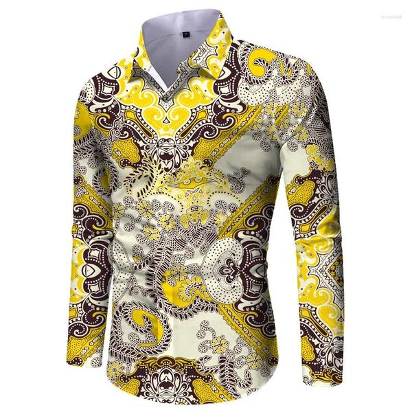 Chemises décontractées pour hommes 2024 Hawaii Graphic à manches longues à manches longues pour l'homme 3D imprimés Button Street Holiday Tops Vêtements pour hommes