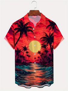 Chemises décontractées pour hommes 2024 Hawaii Shirt Sunset Waves and Coconut Tree 3D Graphic Imprime
