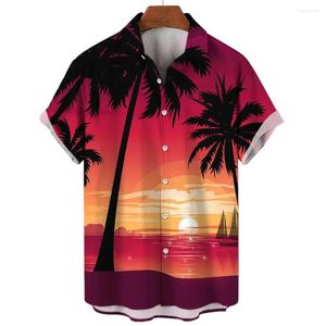 Chemises décontractées pour hommes 2024 Chemise de plage hawaïenne Revers boutonné Haut à manches courtes Harajuku Streetwear T-shirt imprimé cocotier