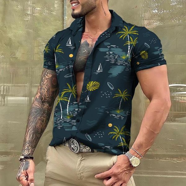 Chemises décontractées pour hommes 2024 Chemise florale hawaïenne Mens 3D Imprimer Été pour manches courtes Beach Holiday Top Tee Vêtements surdimensionnés Vente