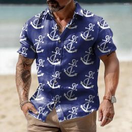 Chemises décontractées pour hommes 2024 Chemise hawaïenne 3D Anchor Imprimé Beach Holiday Manches courtes Été Cool et respirant T-shirt surdimensionné