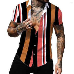 Chemises décontractées pour hommes 2024 chemise à manches courtes hawaïen 3D imprimé à rayures à rayures Sexy Tops Fashion Beach