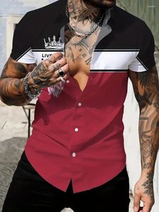 Camisas casuales para hombres 2024 King Moda impresa 3d Camiseta de manga corta Button Down de la camisa gráfica de ropa de verano