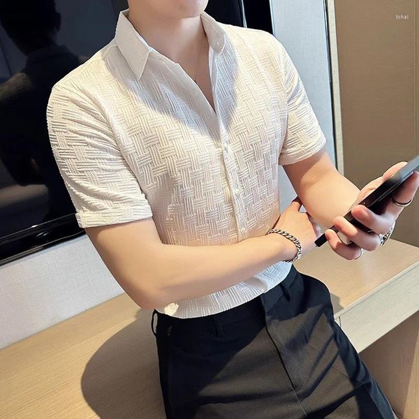 Chemises décontractées pour hommes 2024 Style coréen été chemises à manches courtes/homme Slim Fit couleur Pure Plaid haute qualité grande taille S-4XL