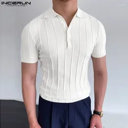 Chemises décontractées pour hommes 2024 Hommes Chemise Solide Couleur Revers Manches courtes Style coréen Streetwear Tricoté Vêtements de loisirs S-5XL INCERUN