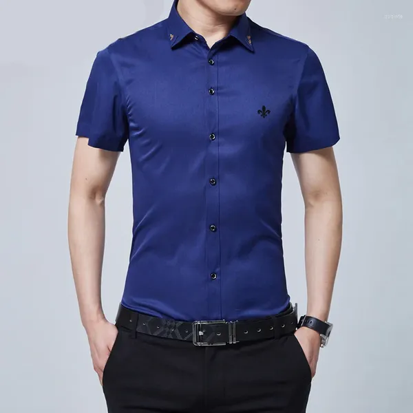 Chemises décontractées pour hommes 2024 Hommes à manches courtes Slim Fit Robe Chemise Plus Taille Vêtements Vêtements d'affaires Spandex Polyester Fibre