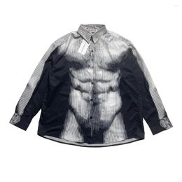 Chemises décontractées pour hommes 2024 Hommes rayé dégradé corps humain Grailz mode coton chemise haute poche manches longues taille S M L XL # 741