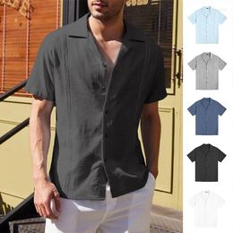 Chemises décontractées pour hommes 2024 Blouse pour hommes Chemise en lin de coton Tops amples à manches longues Tee-shirt hawaïen printemps été revers cou plage haut