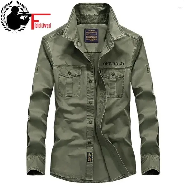 Chemises décontractées pour hommes 2024 Hommes Style militaire Armée Tactique À Manches Longues Marque Vêtements Slim Robe Chemise Mâle Vert Kaki Bleu