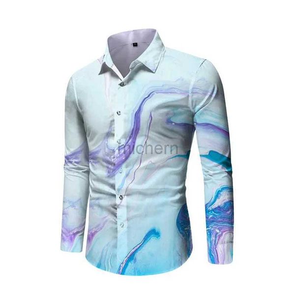 Chemises décontractées masculines 2024 chemise masculine 3D Prince Ruby Lilac Street Street Long à manches à manches de mode Soft 240416