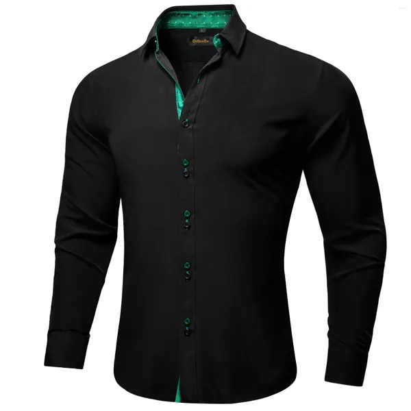 Camisas casuales para hombres 2024 hombre sólido negro y verde cheque paisley poliéster hombres de lujo ropa de fiesta de boda blusas de algodón