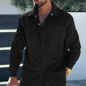 Chemises décontractées pour hommes 2024 Multi-poches Couleur unie Chemise à boutons en velours côtelé Slim Fit Cardigan Veste