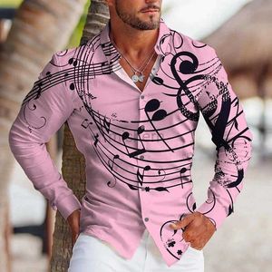 Chemises décontractées masculines 2024 Nouveau homme créatif Music Creative Fashion Luxury HD Graphic Collar Ablème Long Manche de conception de chemises à manches longues Remarque 240416